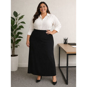 E.M.R Suits Womens Skirt Size 18 Black Long Slit Office Siren Cottagecore USA